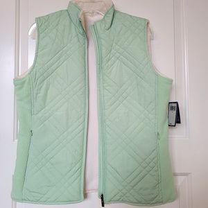 NWT! IZOD Women's Reversible Quilted Vest, Medium, Wind Water Resistant, Green